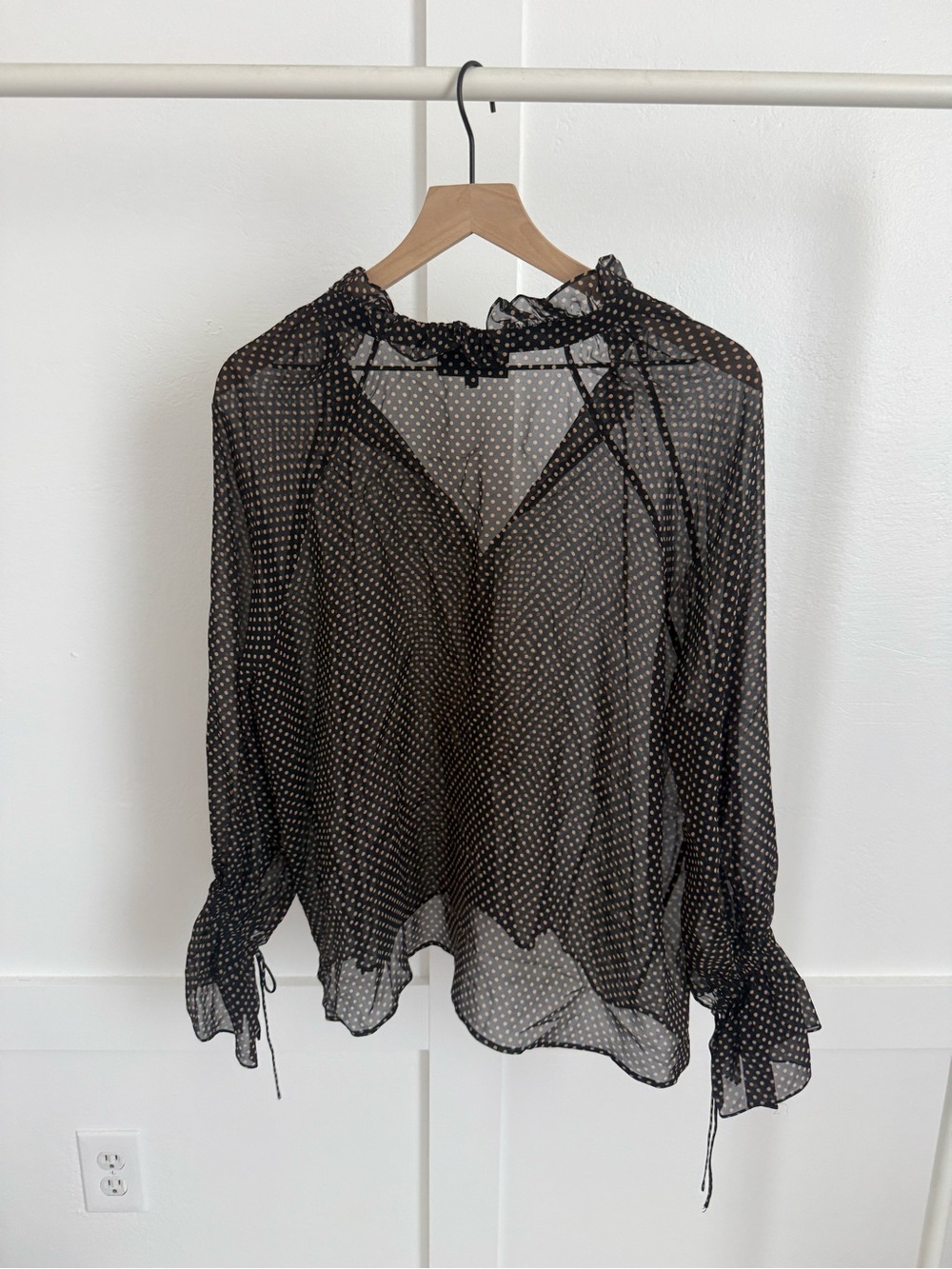 Nili Lotan Black Sheer Polka Dot Ruffled Blouse - Picture 5 of 5